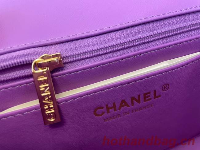 Chanel Classic Flap Bag Original Sheepskin Leather A1116 Purple&Gold-Tone Metal