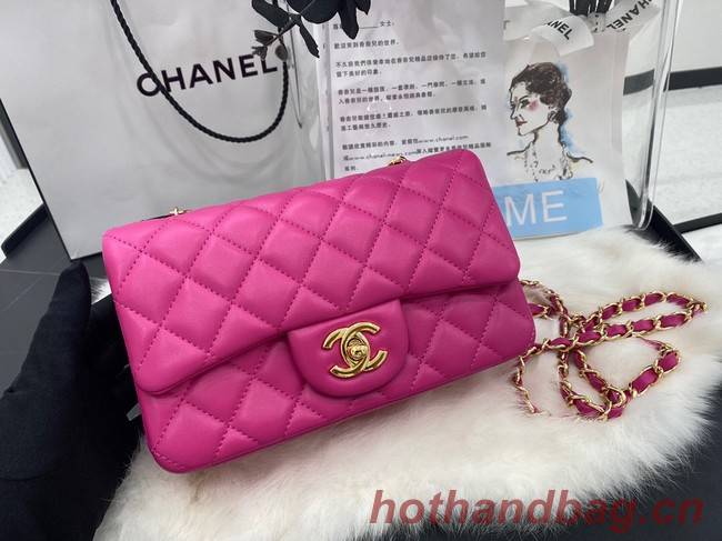 Chanel mini Classic Flap Bag Original Sheepskin Leather A1116 rose&Gold-Tone Metal