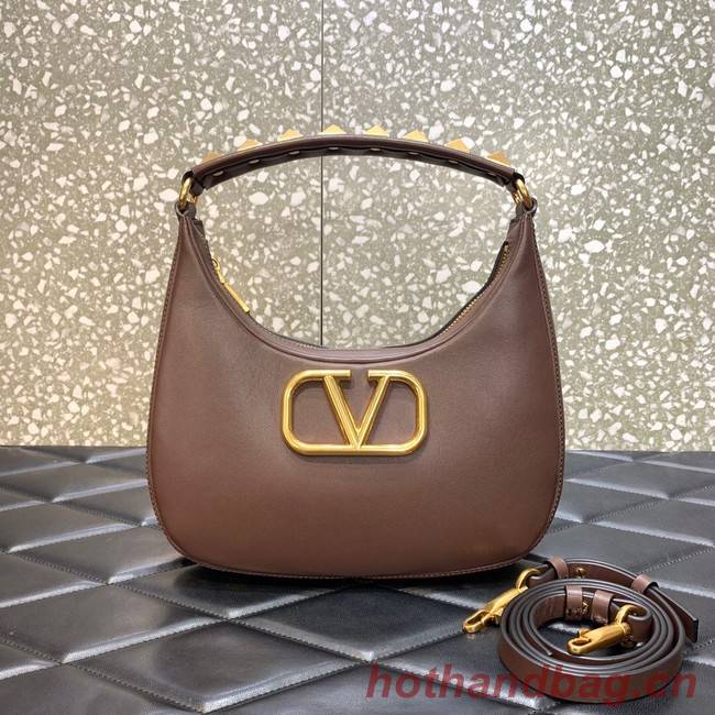 VALENTINO GARAVANI STUD SIGN Calf Leather Hobo bag 1W2B0K69 brown