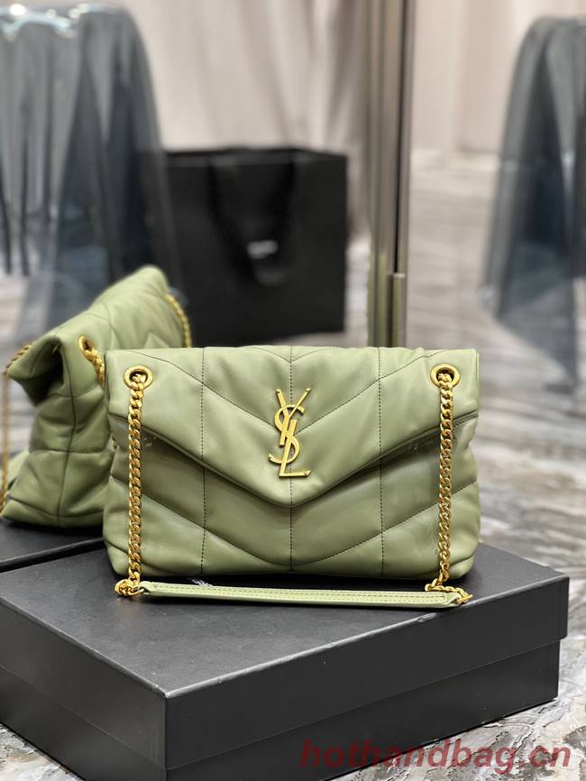 Yves Saint Laurent LOULOU PUFFER MEDIUM BAG IN QUILTED CRINKLED MATTE LEATHER Y577475 LIGHT GREEN