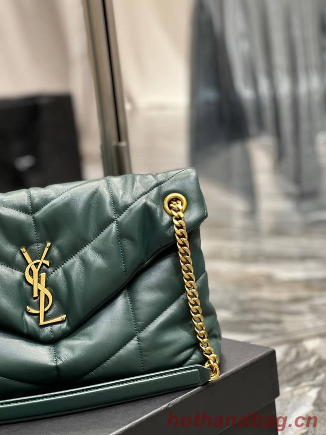 Yves Saint Laurent LOULOU PUFFER MEDIUM BAG IN QUILTED CRINKLED MATTE LEATHER Y577475 blackish green