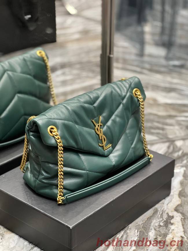 Yves Saint Laurent LOULOU PUFFER MEDIUM BAG IN QUILTED CRINKLED MATTE LEATHER Y577475 blackish green