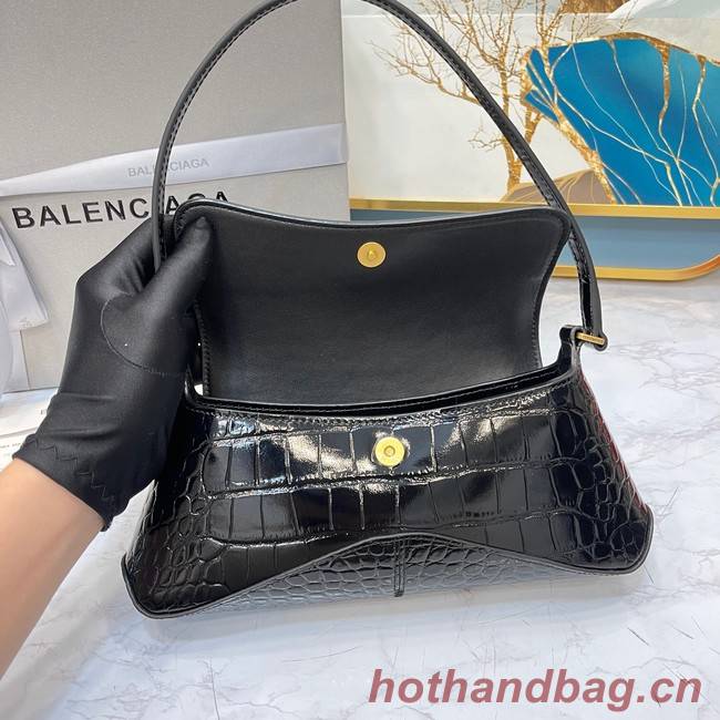 Balenciaga LINDSAY CROCODILE EMBOSSED SMALL SHOULDER BAG WITH STRAP 6009 black