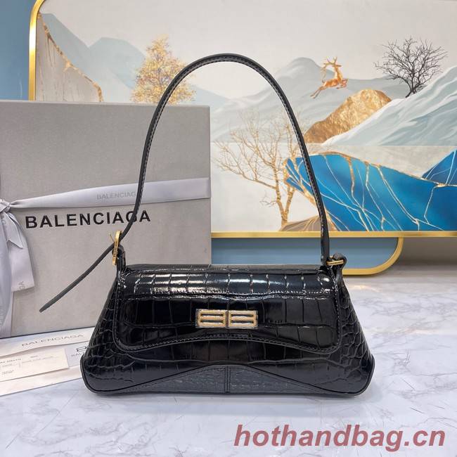 Balenciaga LINDSAY CROCODILE EMBOSSED SMALL SHOULDER BAG WITH STRAP 6009 black