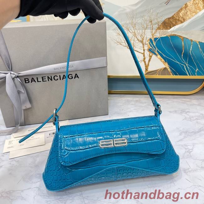 Balenciaga LINDSAY CROCODILE EMBOSSED SMALL SHOULDER BAG WITH STRAP 6009 blue