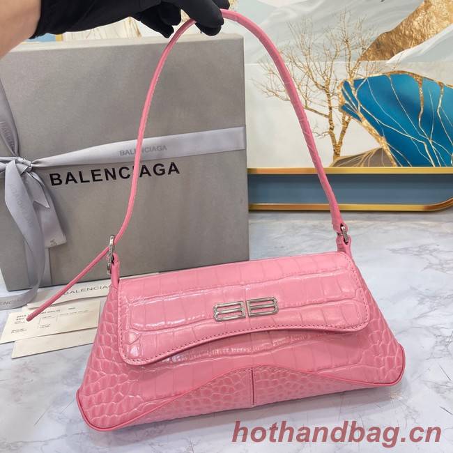 Balenciaga LINDSAY CROCODILE EMBOSSED SMALL SHOULDER BAG WITH STRAP 6009 pink