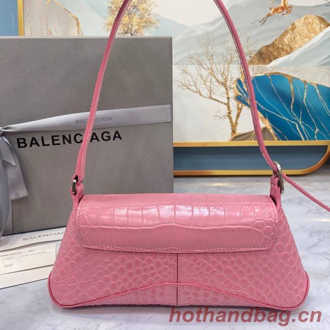 Balenciaga LINDSAY CROCODILE EMBOSSED SMALL SHOULDER BAG WITH STRAP 6009 pink