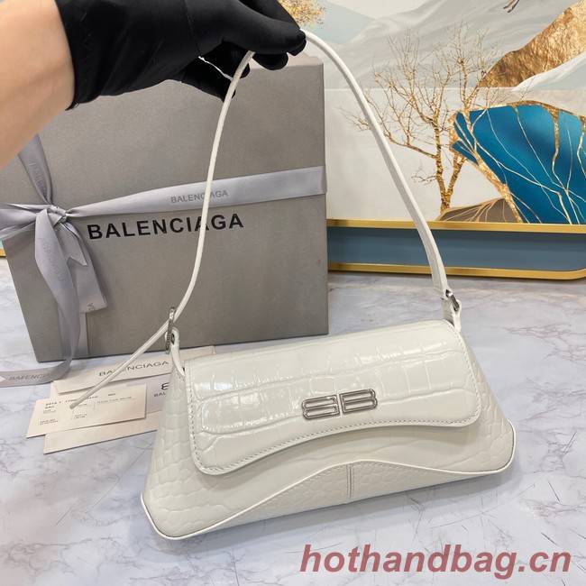 Balenciaga LINDSAY CROCODILE EMBOSSED SMALL SHOULDER BAG WITH STRAP 6009 white