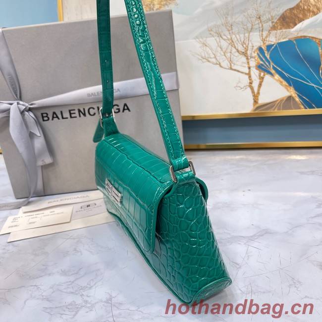 Balenciaga LINDSAY CROCODILE EMBOSSED SMALL SHOULDER BAG WITH STRAP 6009 green