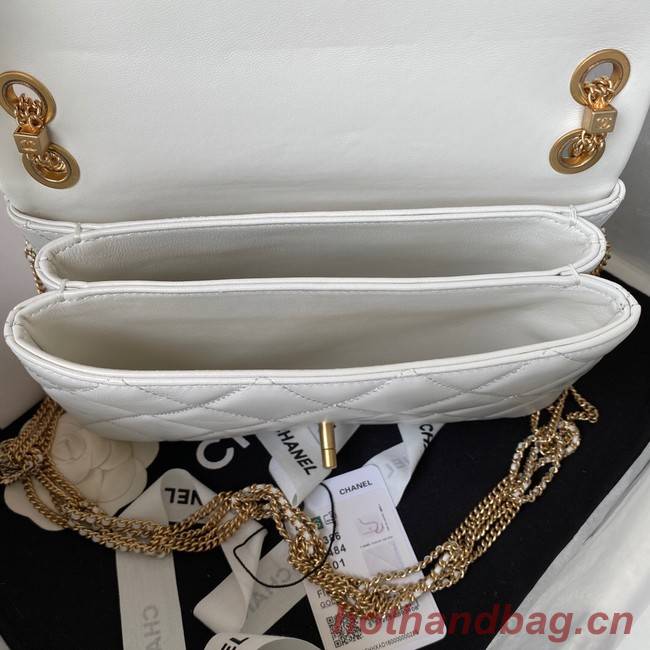 Chanel small FLAP BAG Lambskin & Gold-Tone Metal AS3386 white