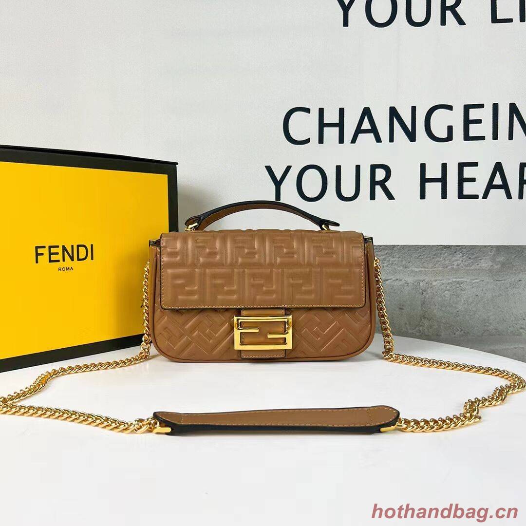 Fendi Baguette nappa leather bag F0881 brown