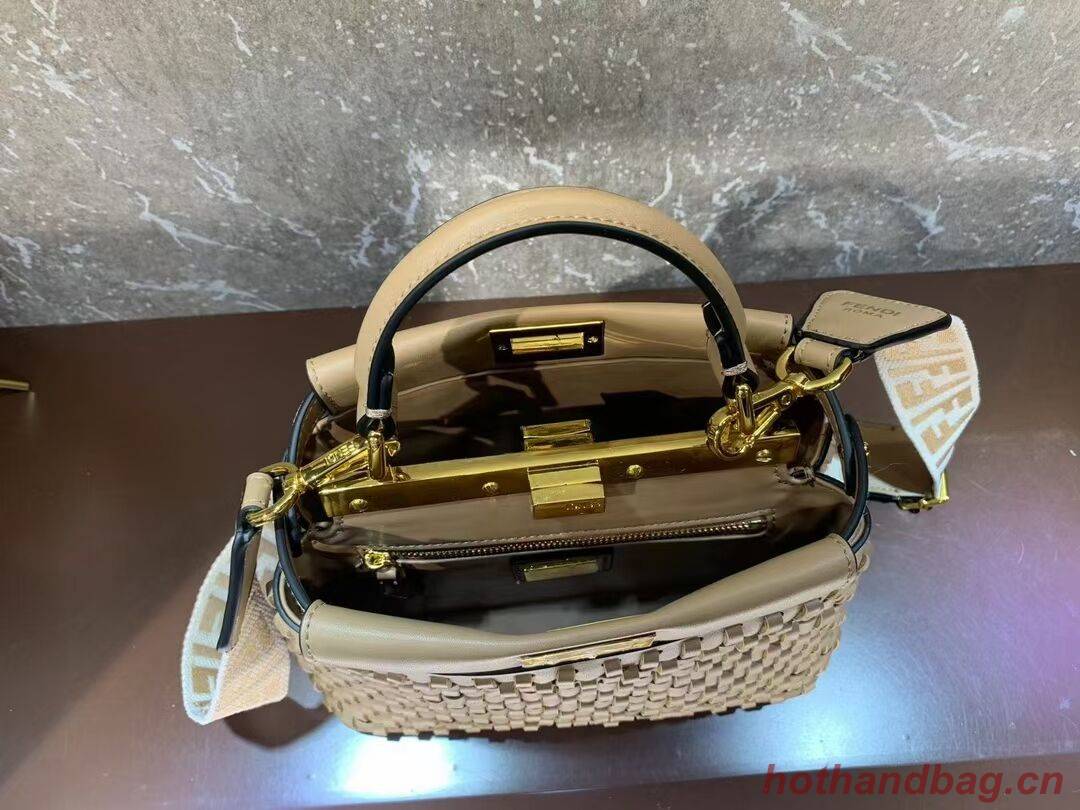 Fendi Peekaboo Mini braided leather bag 8BN244A apricot