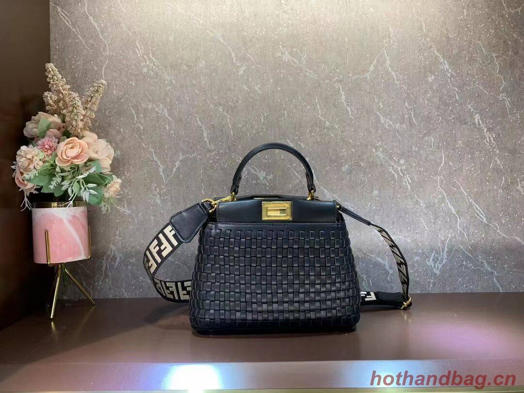 Fendi Peekaboo Mini braided leather bag 8BN244A black