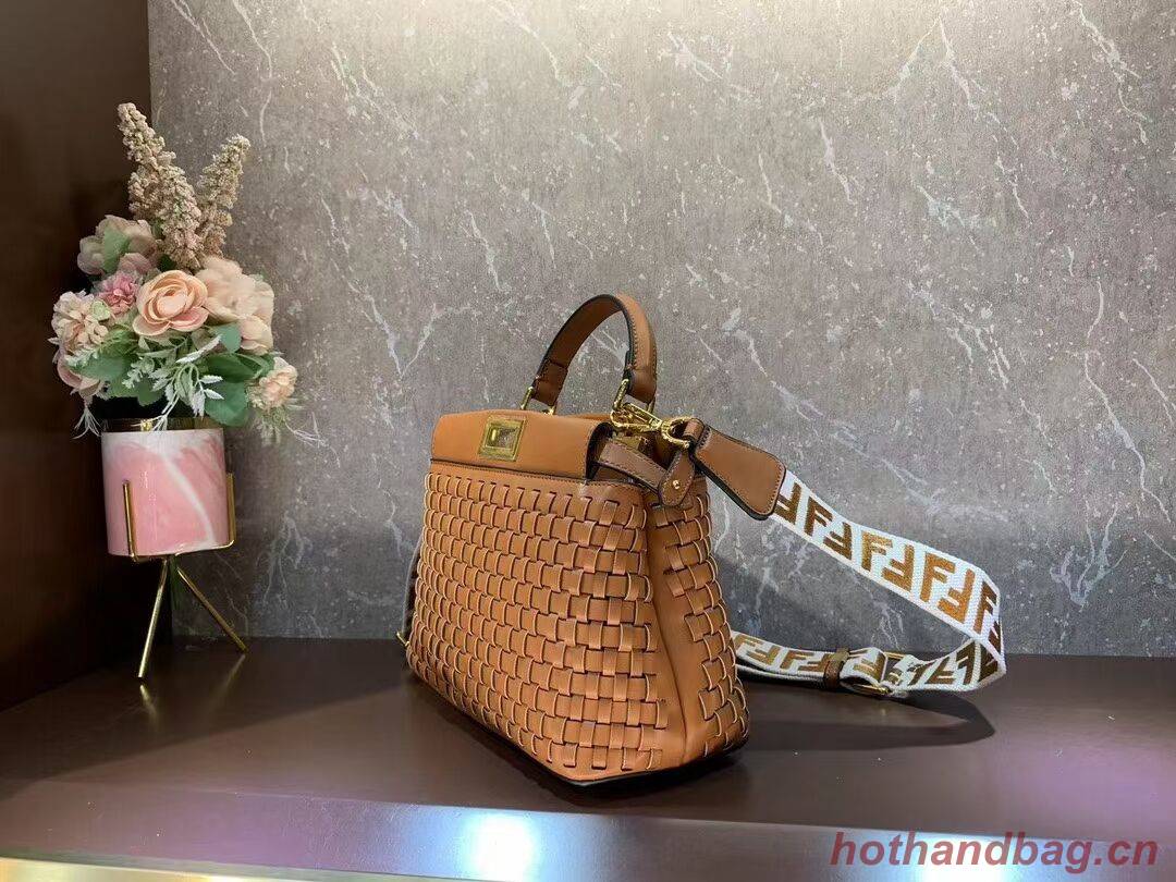 Fendi Peekaboo Mini braided leather bag 8BN244A brown