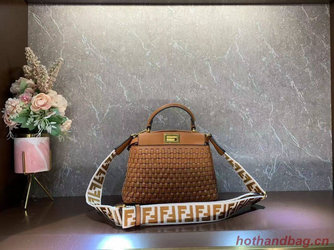 Fendi Peekaboo Mini braided leather bag 8BN244A brown