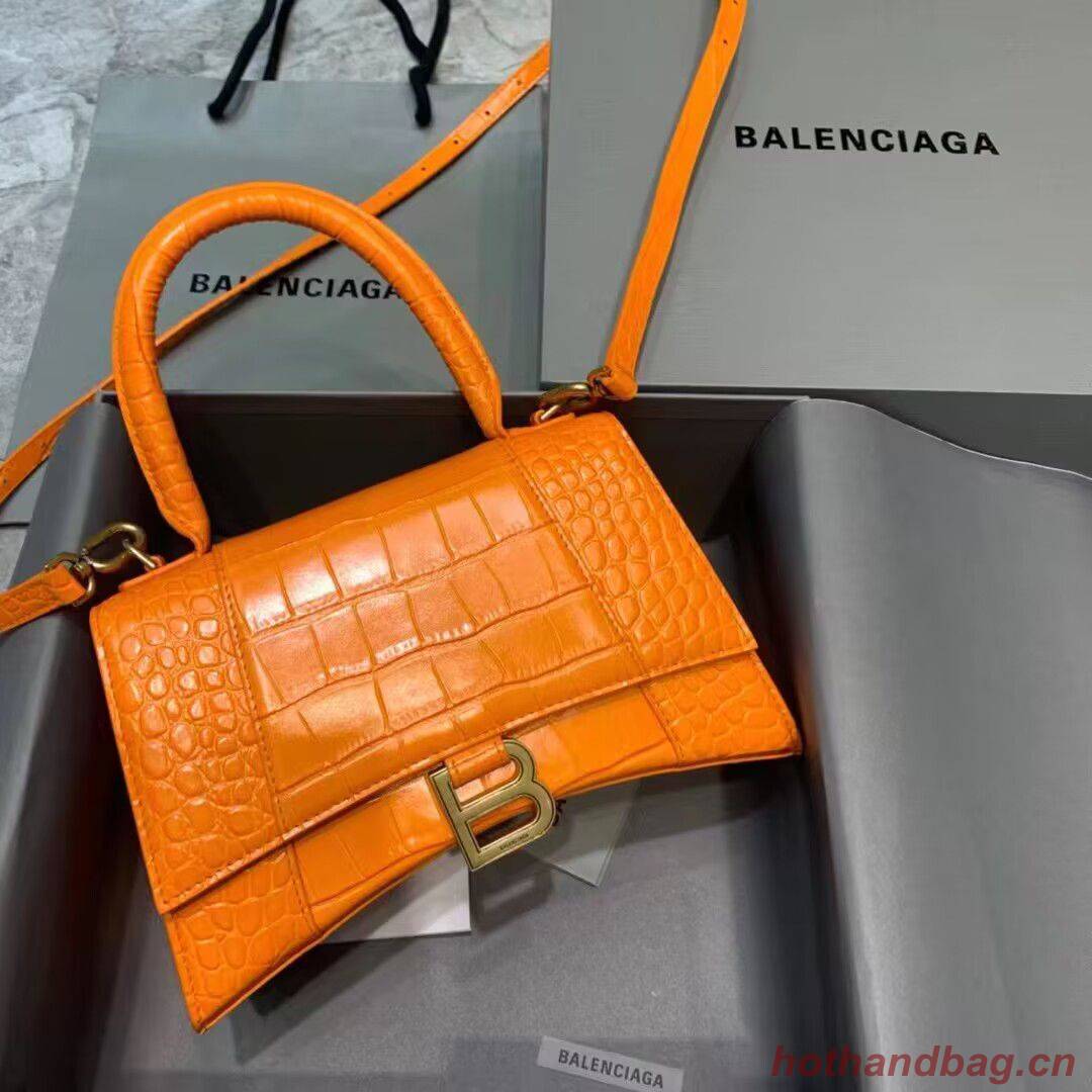 Balenciaga HOURGLASS SMALL TOP HANDLE BAG crocodile embossed calfskin B108895C Orange