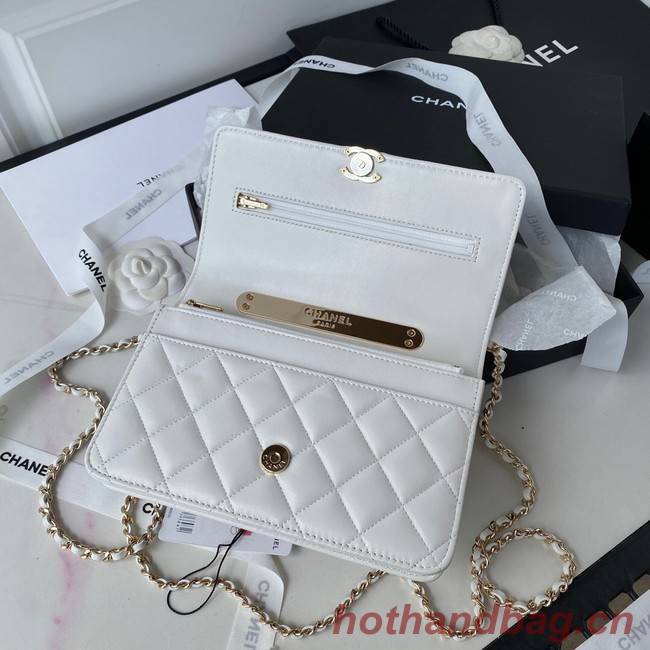 CHANEL WALLET ON CHAIN Lambskin & Gold-Tone Metal AP2844 white 