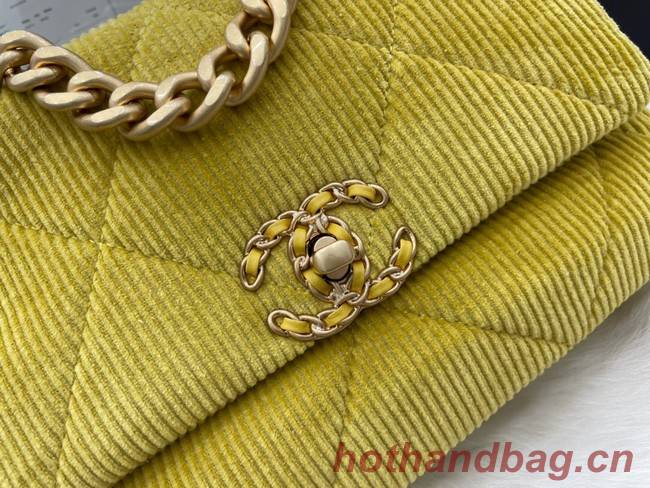 CHANEL 19 HANDBAG Corduroy AS1160 Green