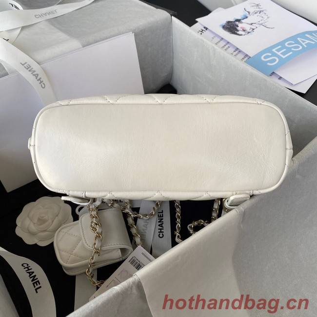 Chanel Lambskin & Gold-Tone Metal Backpack  AS3332 white