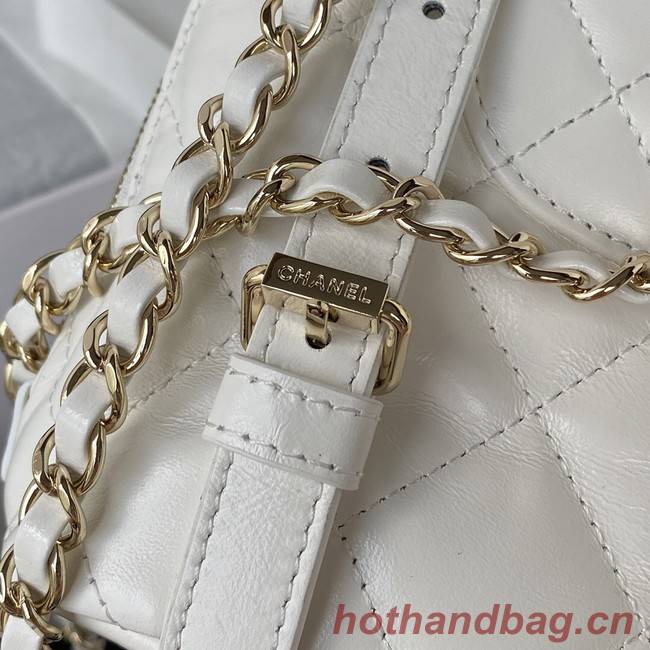 Chanel Lambskin & Gold-Tone Metal Backpack  AS3332 white