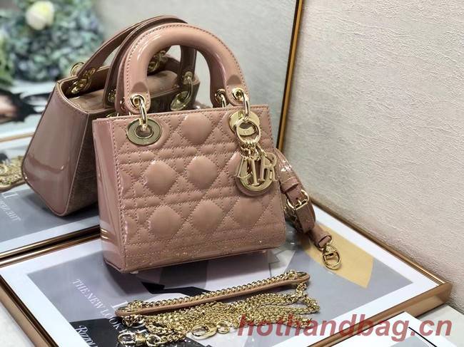 MINI LADY DIOR BAG Patent Cannage Calfskin M0505O light pink