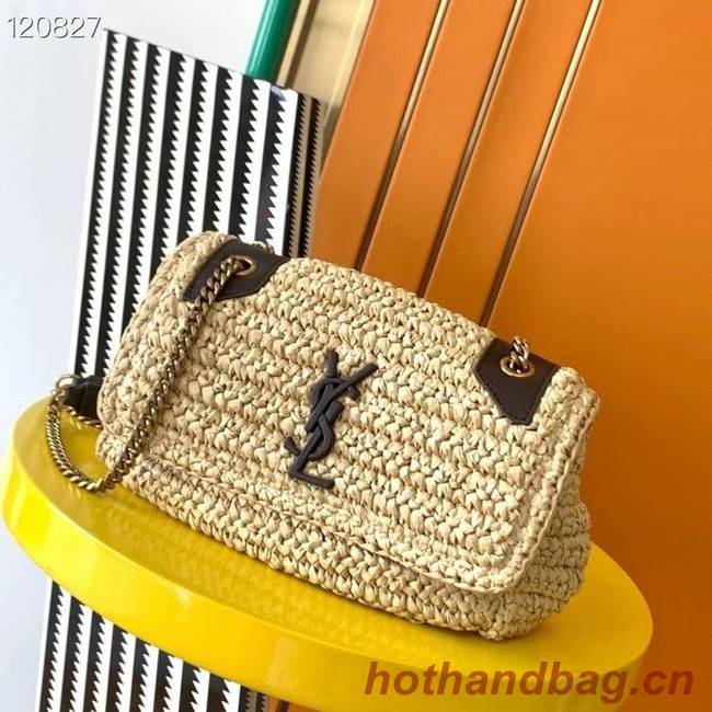 SAINT LAURENT NIKI SMALL CHAIN BAG IN RAFFIA 498892 IVORY