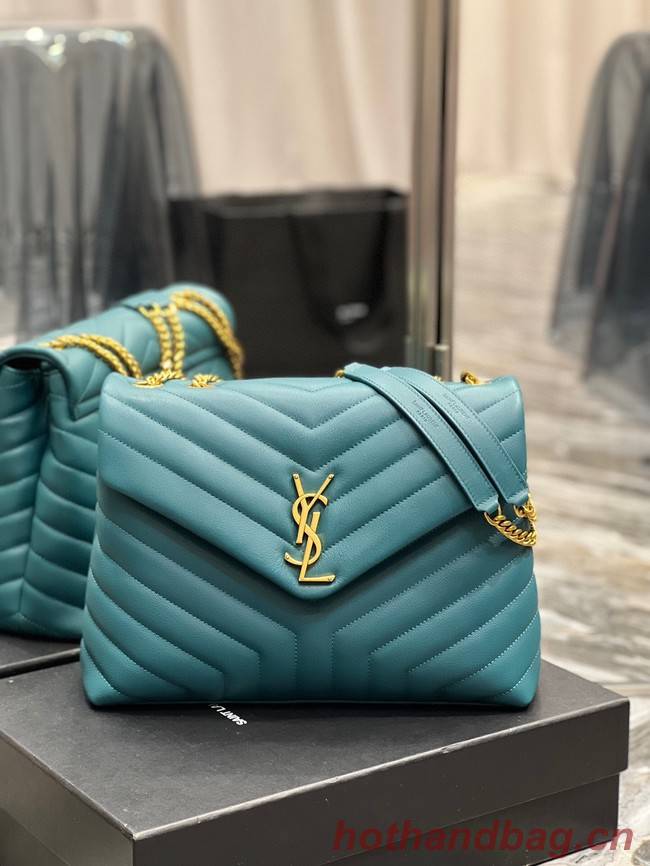 SAINT LAURENT LOULOU CHAIN BAG IN QUILTED Y LEATHER 487216 Lake blue