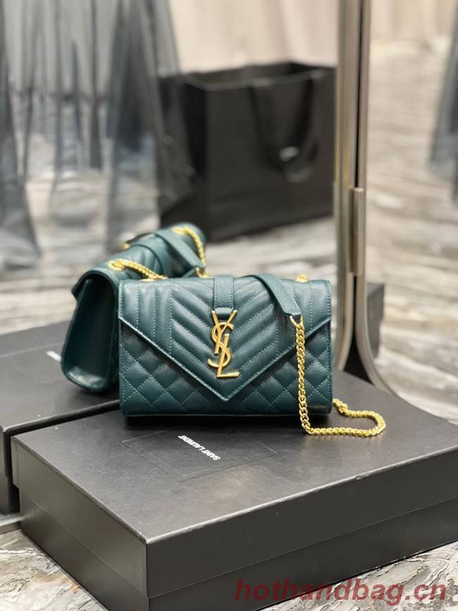 SAINT LAURENT MONOGRAM CHAIN WALLET IN MIX MATELASSE GRAIN DE POUDRE EMBOSSED LEATHER 620280 GREEN