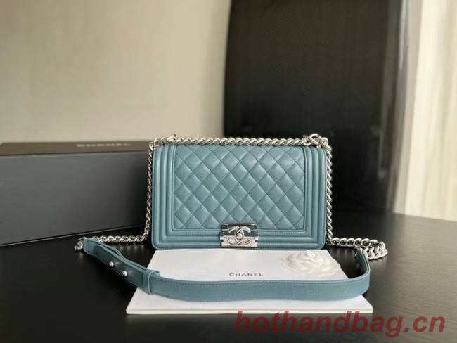 BOY CHANEL HANDBAG Calfskin & Silver-Tone Metal A67086 Light Blue