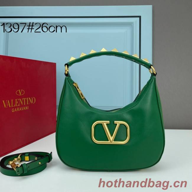 VALENTINO GARAVANI STUD SIGN Calf Leather Hobo bag 1W2B0K69 green