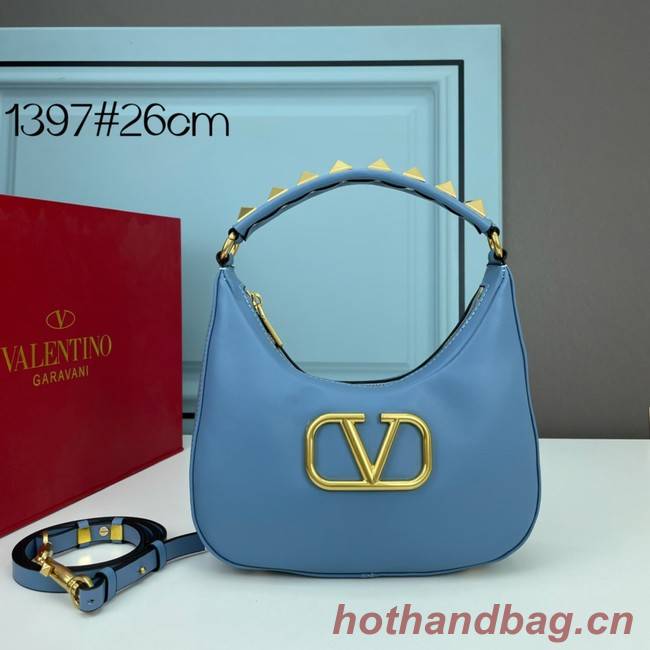 VALENTINO GARAVANI STUD SIGN Calf Leather Hobo bag 1W2B0K69 sky blue