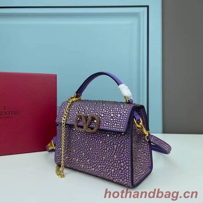 VALENTINO GARAVANI VSLING Shiny diamond Mini totebag XW2B1G9 purple&silver-Tone Metal