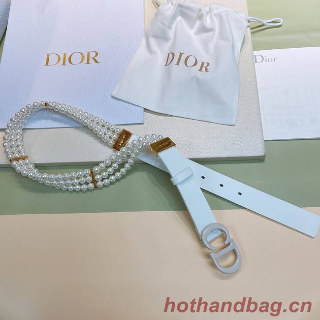 DIOR CARO PEARLS BELT 30 MM B0292UWFR white