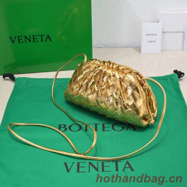 Bottega Veneta Mini intrecciato leather clutch with strap 585852 gold