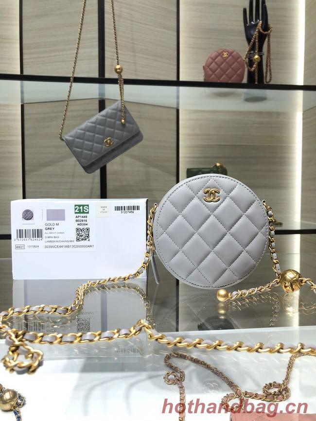 Chanel CLUTCH WITH CHAIN Lambskin & Gold-Tone Metal AS1449 gray