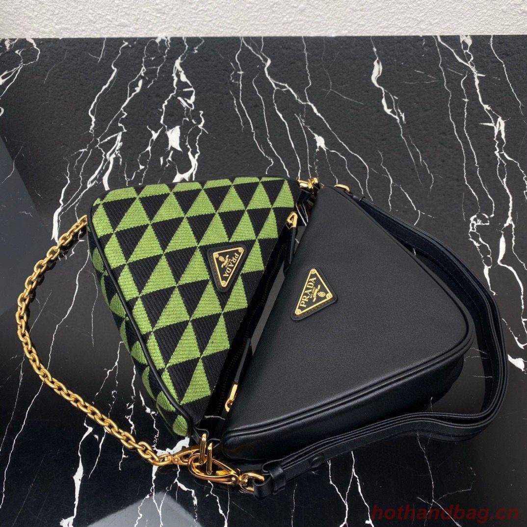 Prada Symbole leather and fabric mini bag 1BC176 Green