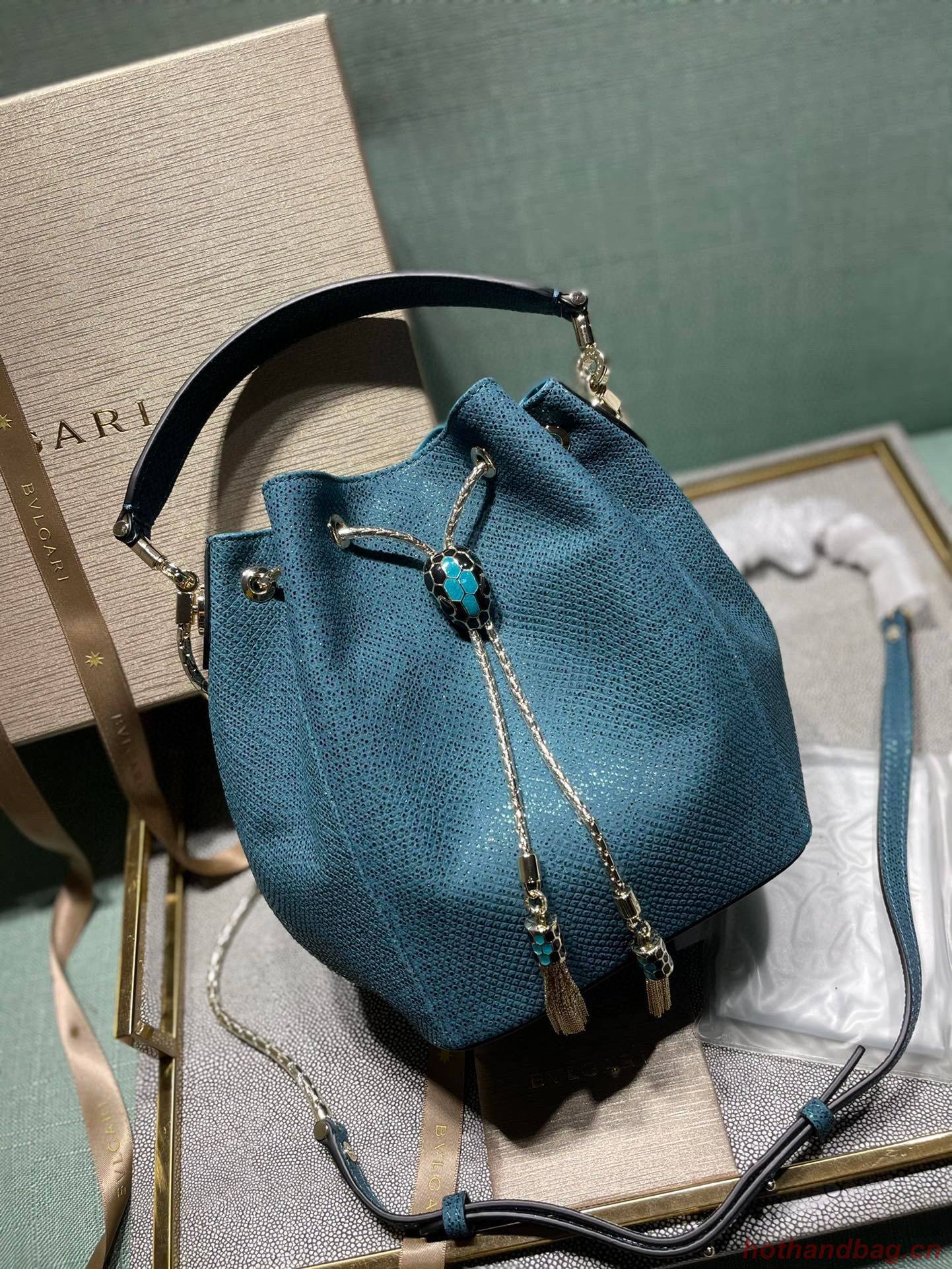 BVLGARI Original Snake Skin Bucket Bag B287614 Blue