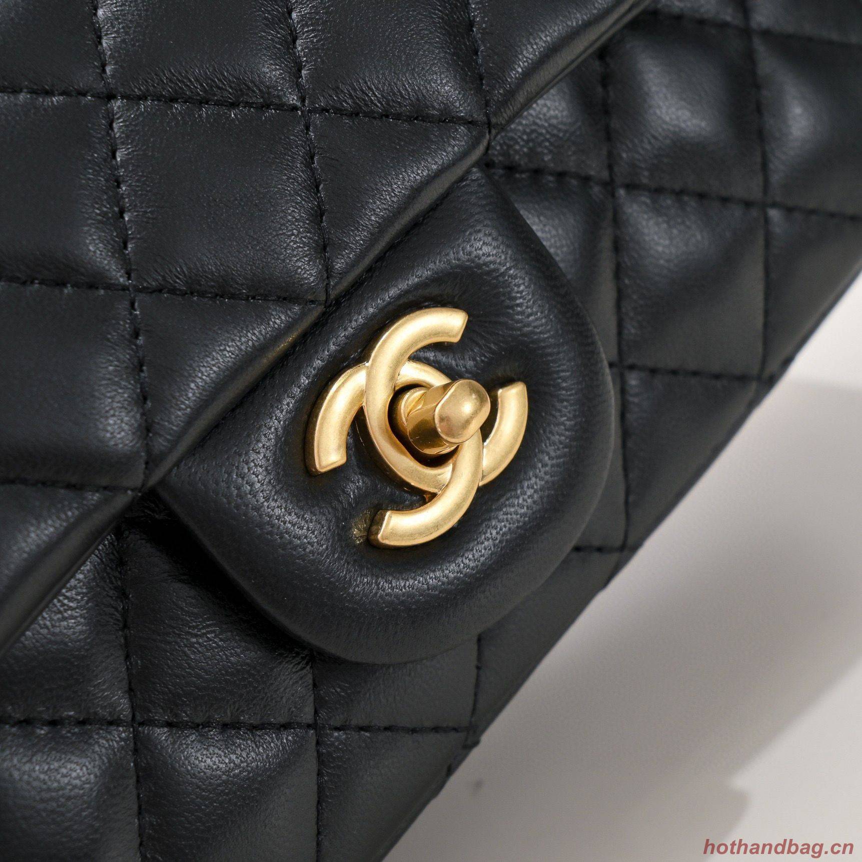 CHANEL 22B mini CF flap bag with Gold hardware top handle AS2431 Black