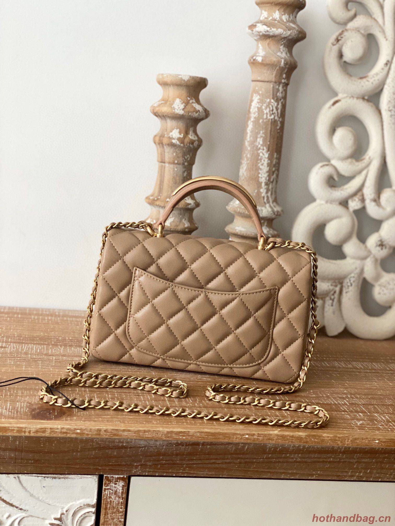 CHANEL 22B  mini flap bag with Gold hardware top handle AS2431 Khaki