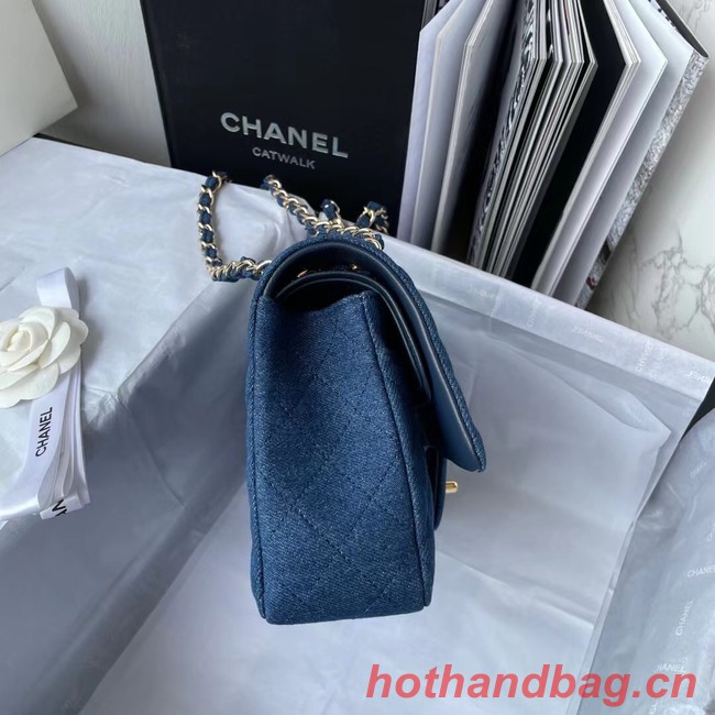 CHANEL CLASSIC HANDBAG Printed Denim & Gold-Tone Metal 1112 BLUE