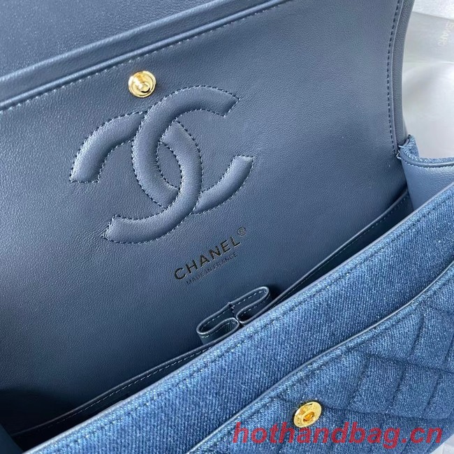 CHANEL CLASSIC HANDBAG Printed Denim & Gold-Tone Metal 1112 BLUE