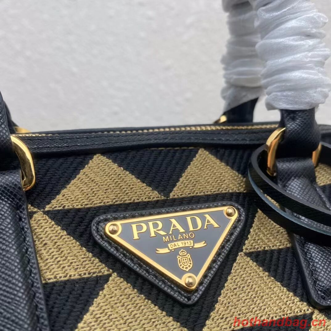 Prada Symbole embroidered jacquard fabric top-handle bag 1BB846 black