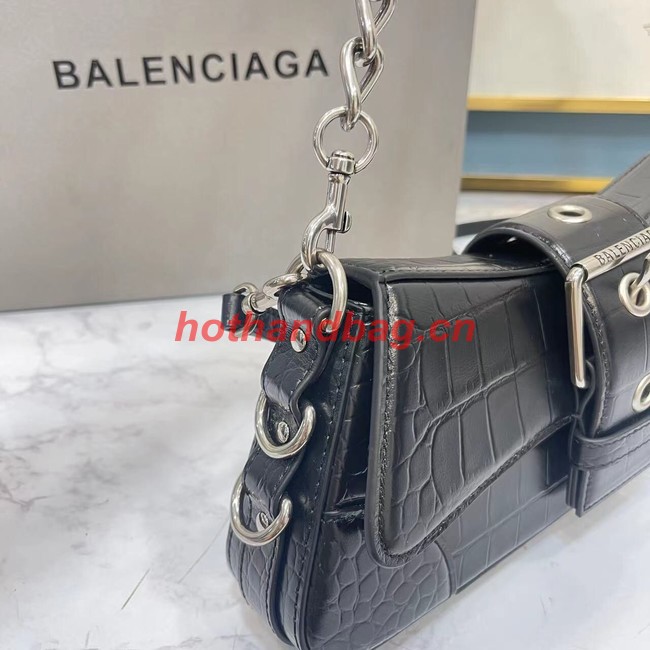 Balenciaga LINDSAY CROCODILE EMBOSSED SHOULDER BAG WITH STRAP 6088 black