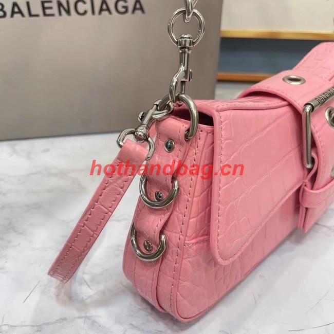 Balenciaga LINDSAY CROCODILE EMBOSSED SHOULDER BAG WITH STRAP 6088 pink