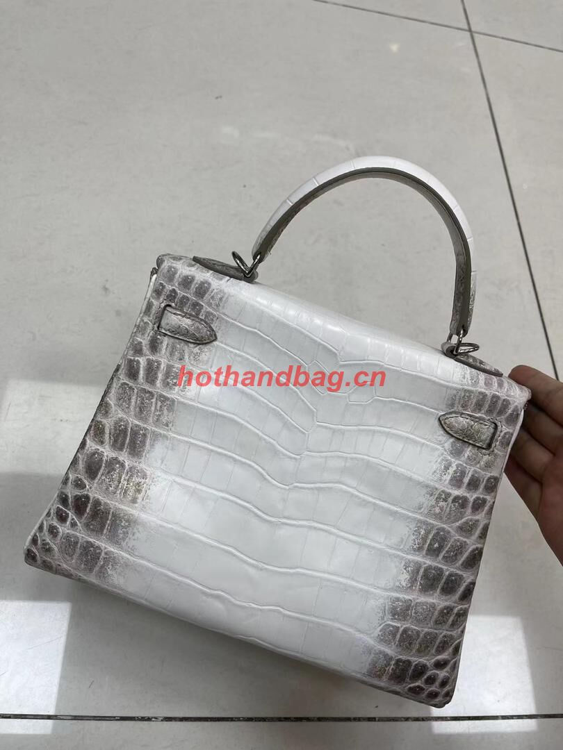 Hermes Kelly 25CM Original South African Nile Crocodile Leather Bag KL25 White&Gray