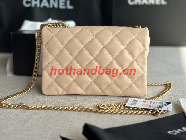 CHANEL SMALL FLAP BAG Lambskin & Gold-Tone Metal AS3393 apricot