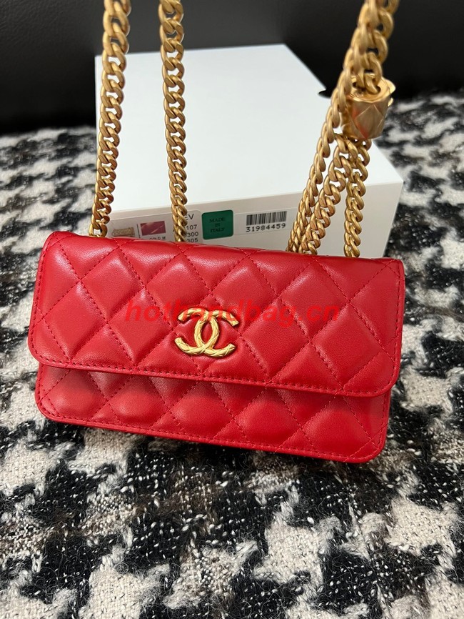 Chanel WALLET ON CHAIN Lambskin & Gold-Tone Metal 68107 red