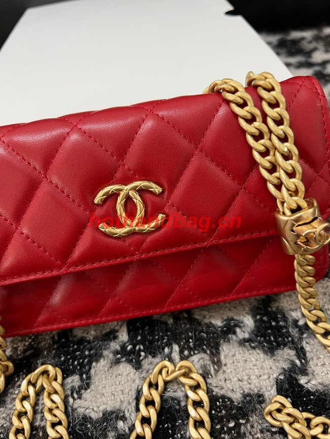 Chanel WALLET ON CHAIN Lambskin & Gold-Tone Metal 68107 red