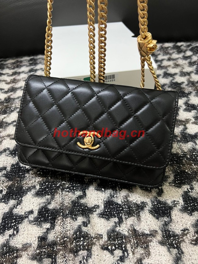 Chanel WALLET ON CHAIN Lambskin & Gold-Tone Metal AP3043 black