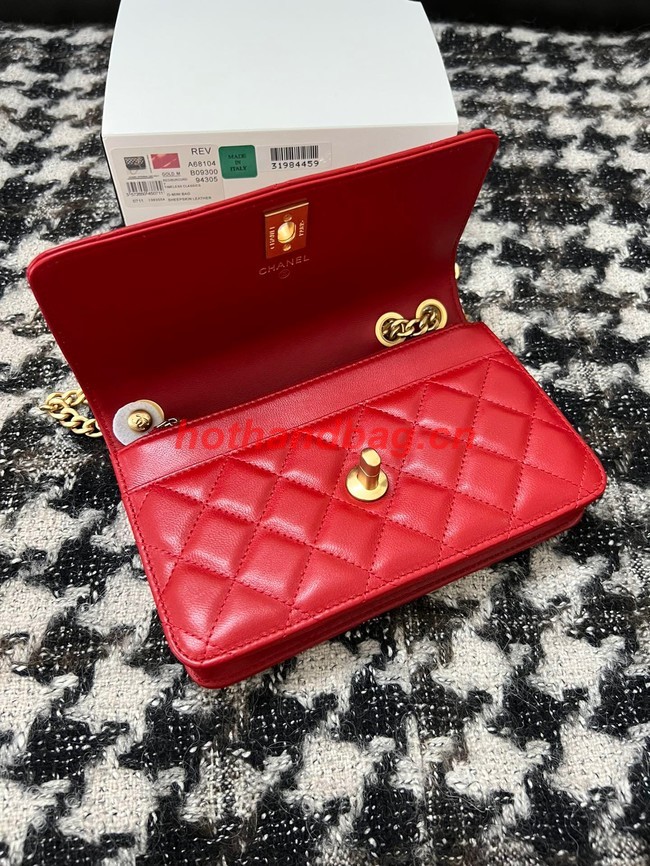 Chanel WALLET ON CHAIN Lambskin & Gold-Tone Metal AP3043 red